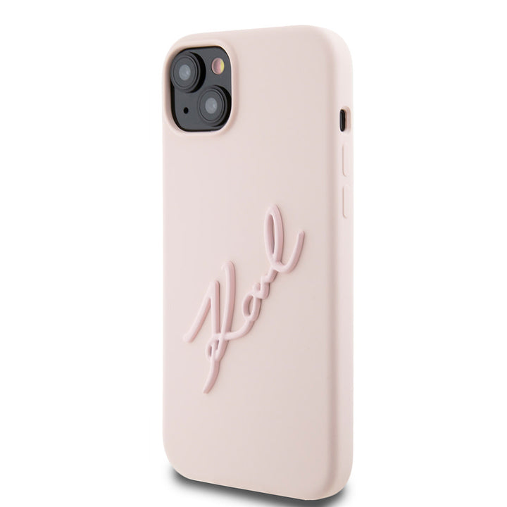Karl Lagerfeld iPhone 15 Plus & iPhone 14 Plus Backcover hoesje Karl script logo - Roze-Hoesjes-Ilumina Benelux