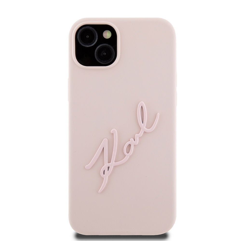 Karl Lagerfeld iPhone 15 Plus & iPhone 14 Plus Backcover hoesje Karl script logo - Roze-Hoesjes-Ilumina Benelux