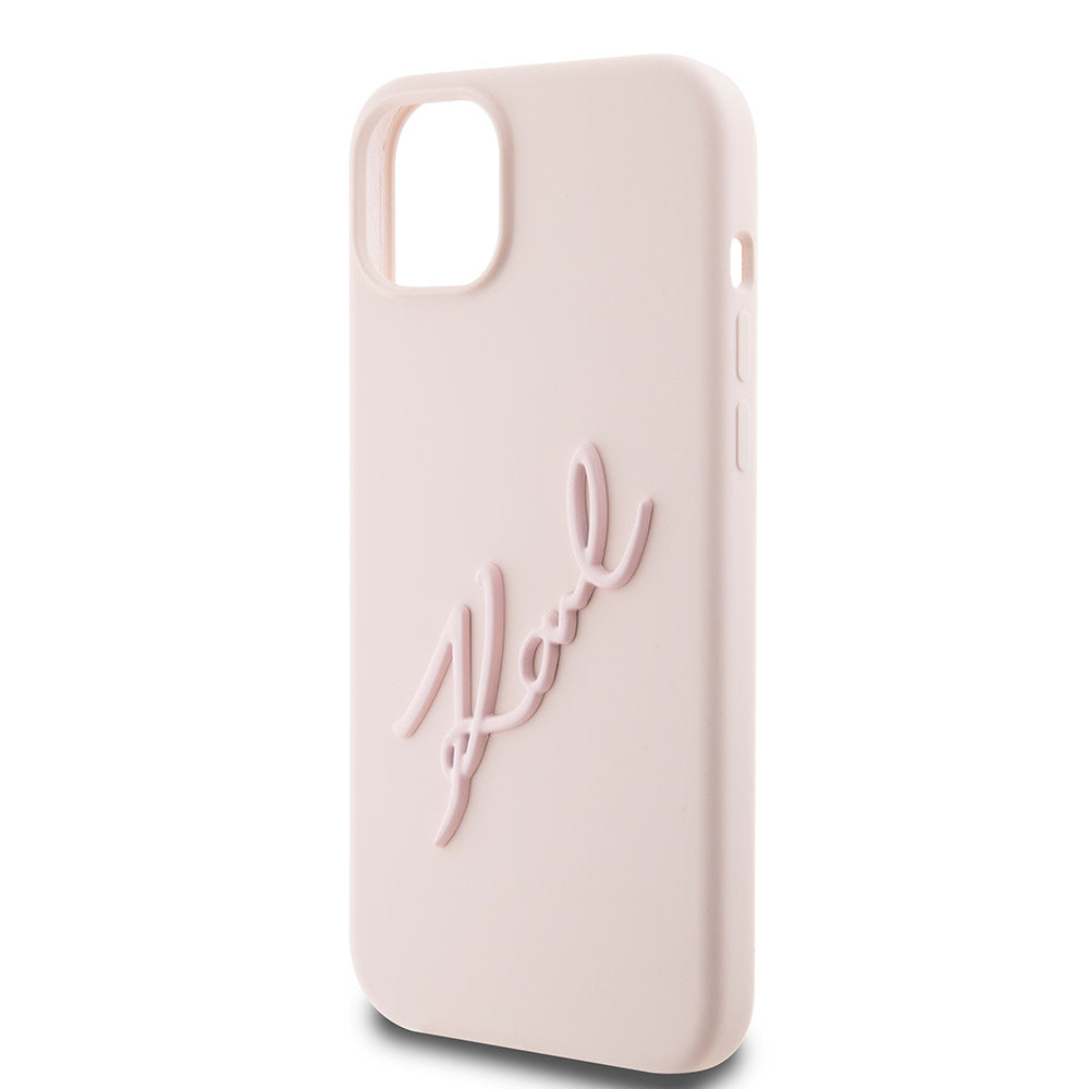 Karl Lagerfeld iPhone 15 Plus & iPhone 14 Plus Backcover hoesje Karl script logo - Roze-Hoesjes-Ilumina Benelux