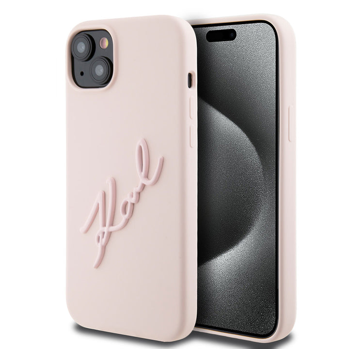 Karl Lagerfeld iPhone 15 Plus & iPhone 14 Plus Backcover hoesje Karl script logo - Roze-Hoesjes-Ilumina Benelux