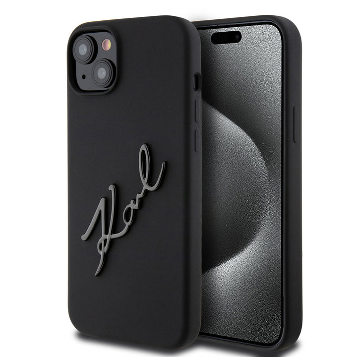 Karl Lagerfeld iPhone 15 Plus & iPhone 14 Plus Backcover hoesje Karl script logo - Zwart-Hoesjes-Ilumina Benelux
