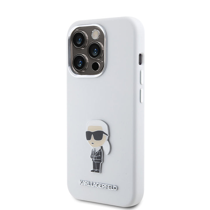 Karl Lagerfeld iPhone 15 Pro Backcover hoesje Ikonik metal pin - Wit-Hoesjes-Ilumina Benelux