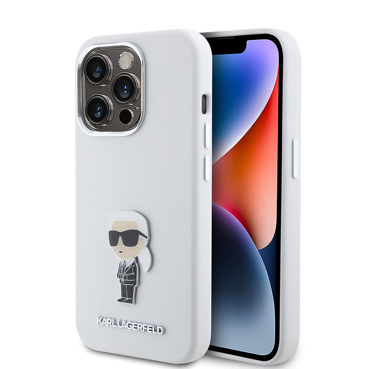 Karl Lagerfeld iPhone 15 Pro Backcover hoesje Ikonik metal pin - Wit-Hoesjes-Ilumina Benelux