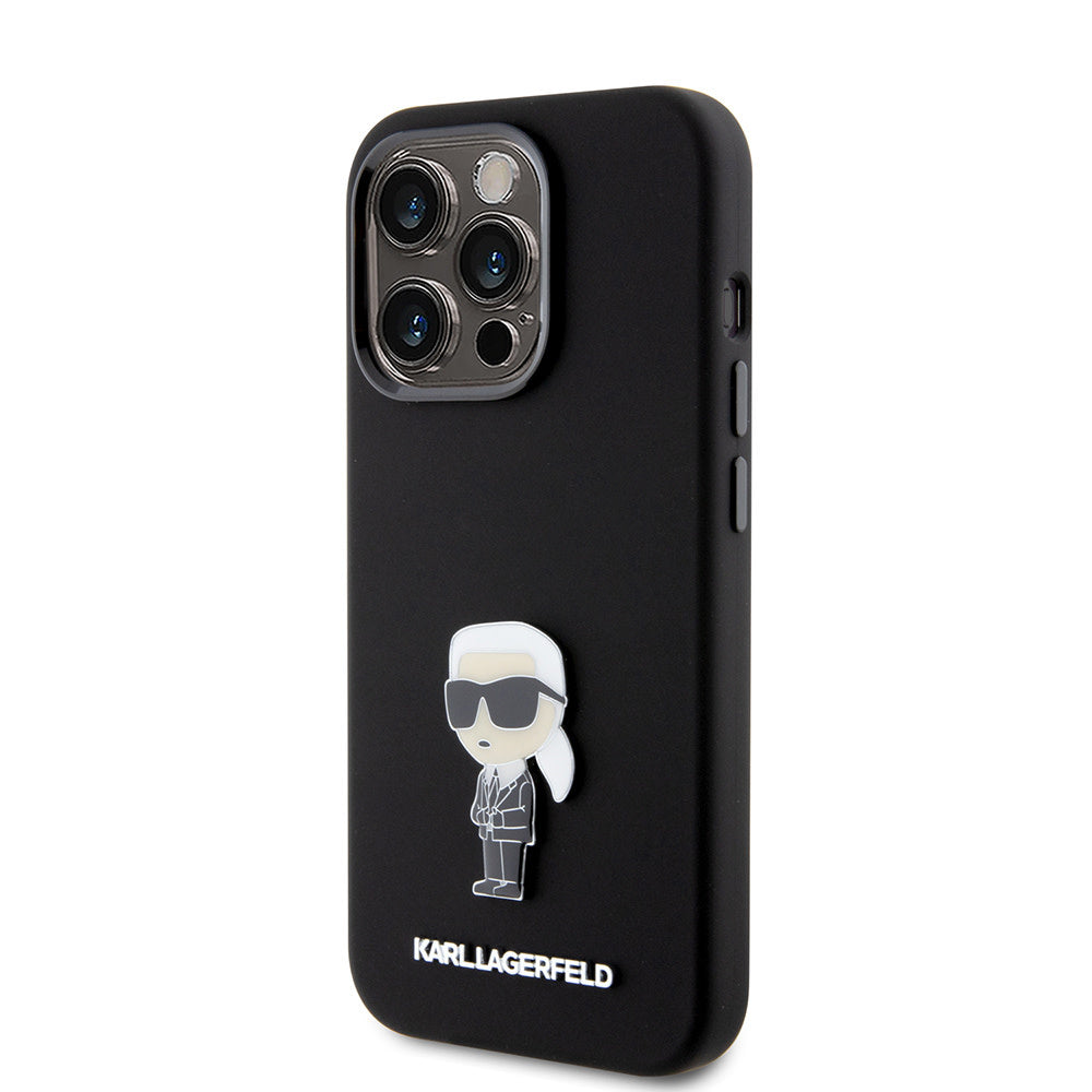 Karl Lagerfeld iPhone 15 Pro Backcover hoesje Ikonik metal pin - Zwart-Hoesjes-Ilumina Benelux