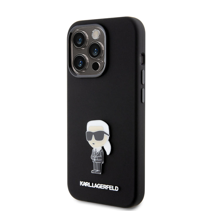Karl Lagerfeld iPhone 15 Pro Backcover hoesje Ikonik metal pin - Zwart-Hoesjes-Ilumina Benelux