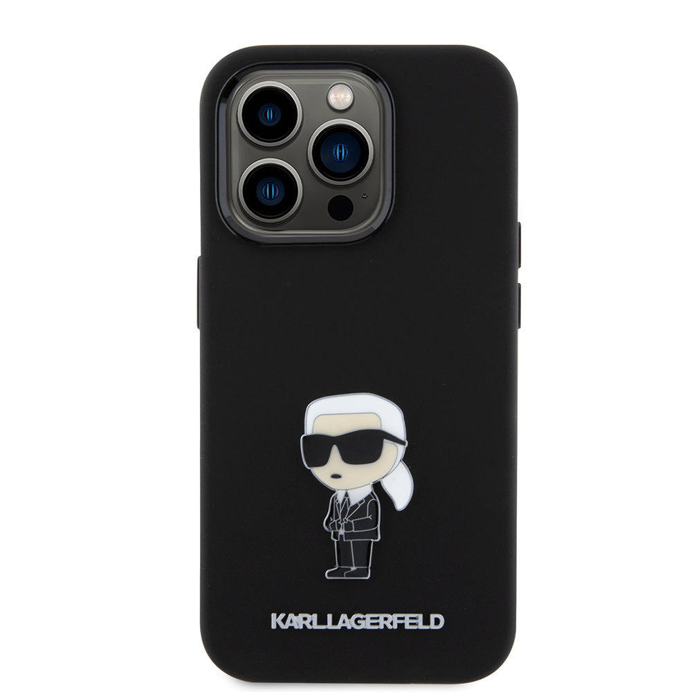 Karl Lagerfeld iPhone 15 Pro Backcover hoesje Ikonik metal pin - Zwart-Hoesjes-Ilumina Benelux