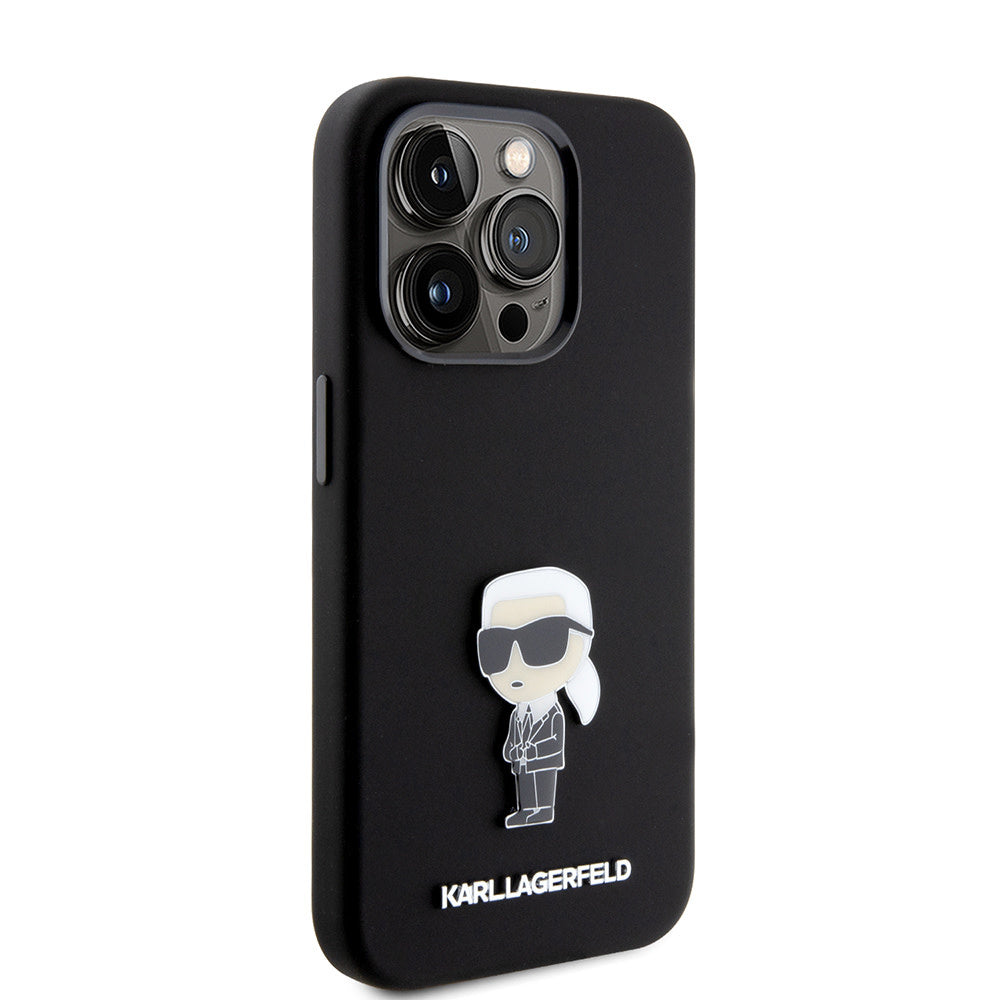 Karl Lagerfeld iPhone 15 Pro Backcover hoesje Ikonik metal pin - Zwart-Hoesjes-Ilumina Benelux