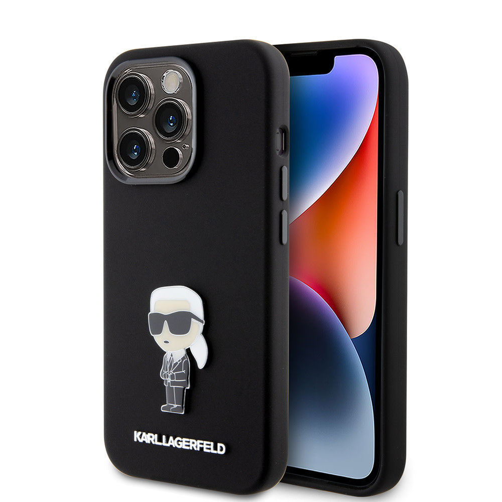 Karl Lagerfeld iPhone 15 Pro Backcover hoesje Ikonik metal pin - Zwart-Hoesjes-Ilumina Benelux