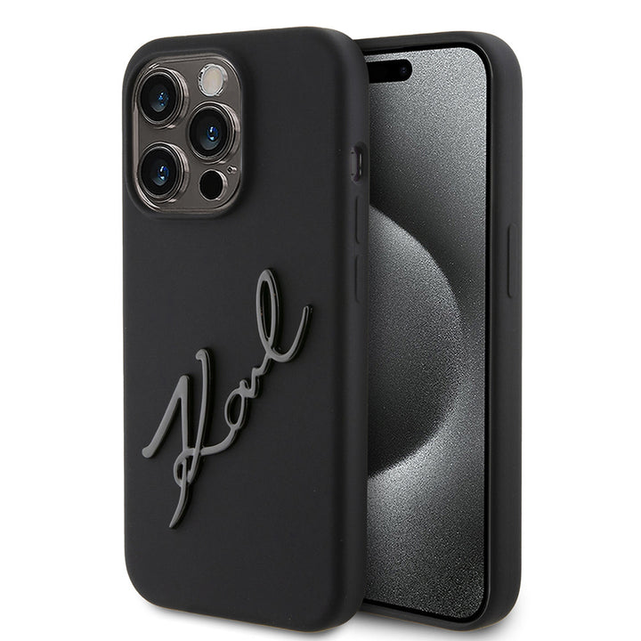 Karl Lagerfeld iPhone 15 Pro Backcover hoesje KARL SCRIPT LOGO - Zwart-Hoesjes-Ilumina Benelux