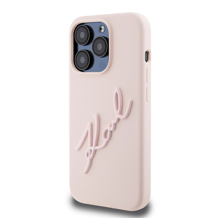 Karl Lagerfeld iPhone 15 Pro Backcover hoesje Karl script logo - Roze-Hoesjes-Ilumina Benelux