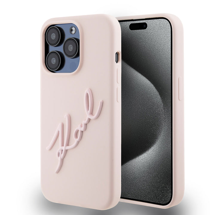 Karl Lagerfeld iPhone 15 Pro Backcover hoesje Karl script logo - Roze-Hoesjes-Ilumina Benelux