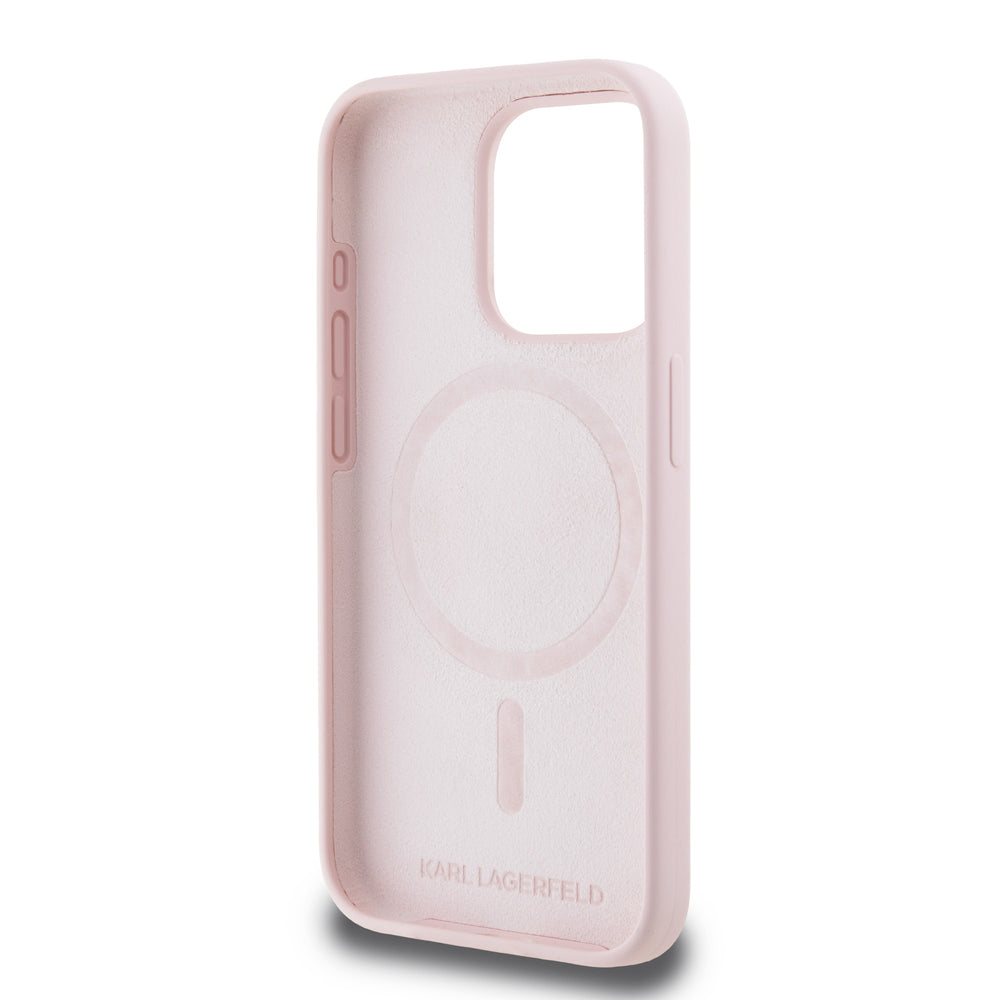 Karl Lagerfeld iPhone 15 Pro Backcover hoesje Magsafe - KC head Ring - Roze-Hoesjes-Ilumina Benelux