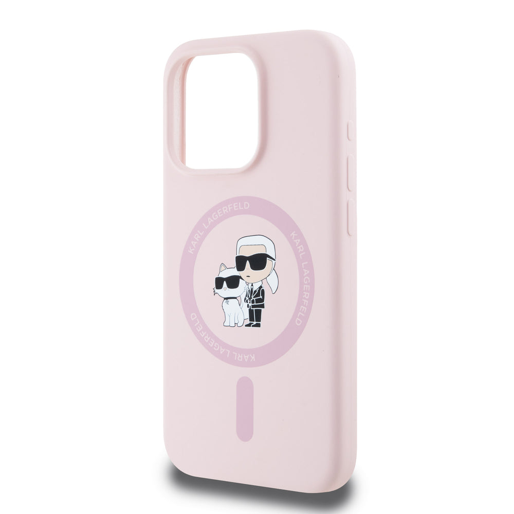 Karl Lagerfeld iPhone 15 Pro Backcover hoesje Magsafe - KC head Ring - Roze-Hoesjes-Ilumina Benelux