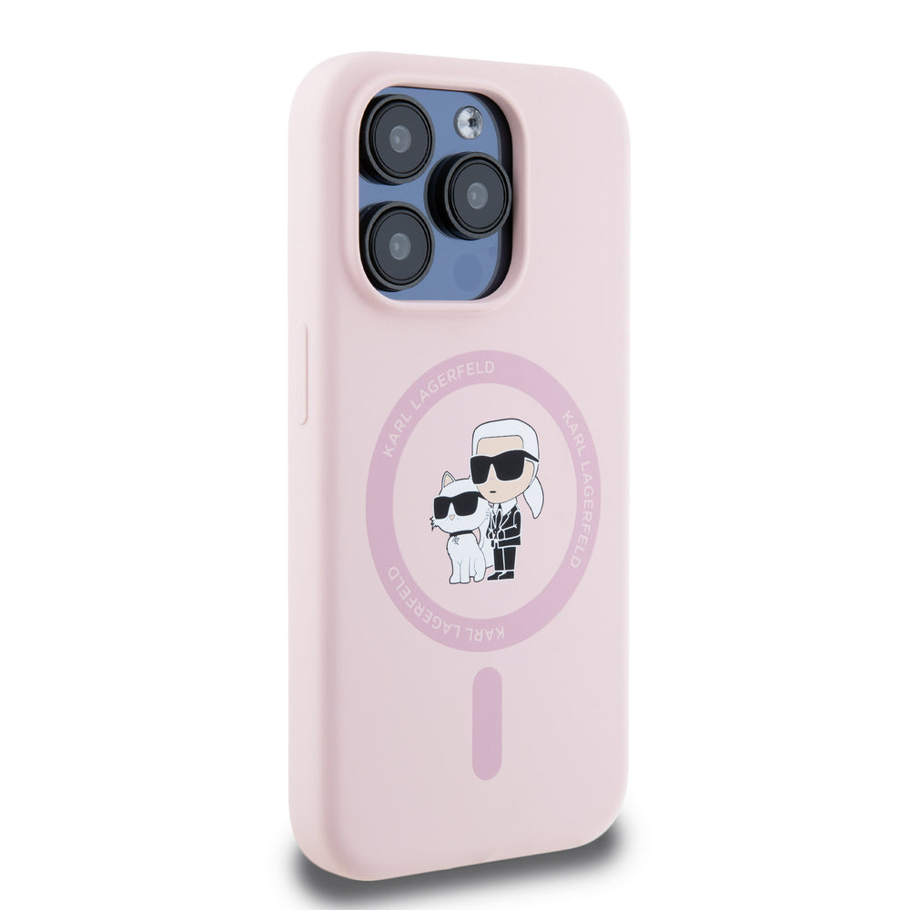 Karl Lagerfeld iPhone 15 Pro Backcover hoesje Magsafe - KC head Ring - Roze-Hoesjes-Ilumina Benelux