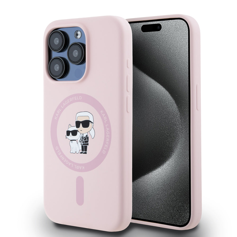 Karl Lagerfeld iPhone 15 Pro Backcover hoesje Magsafe - KC head Ring - Roze-Hoesjes-Ilumina Benelux
