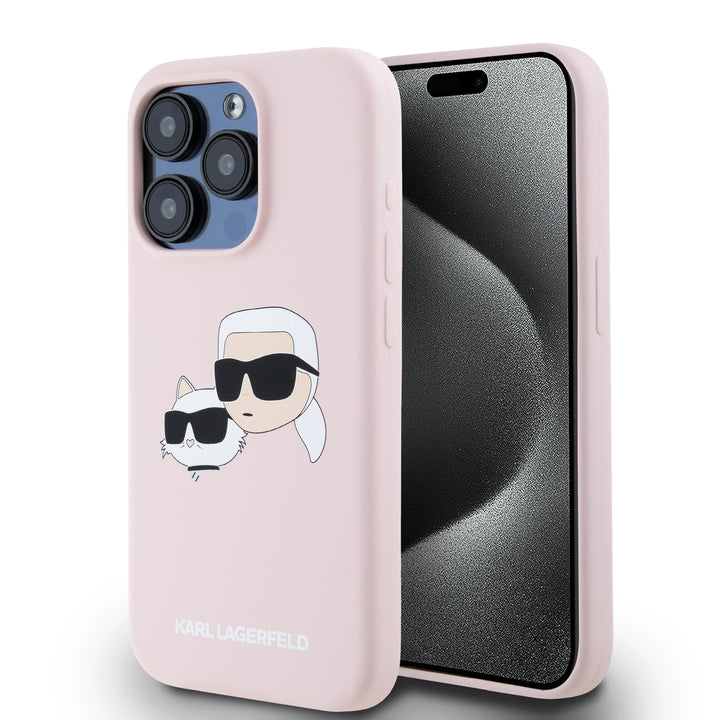 Karl Lagerfeld iPhone 15 Pro Backcover hoesje Magsafe - double heads print - Roze-Hoesjes-Ilumina Benelux