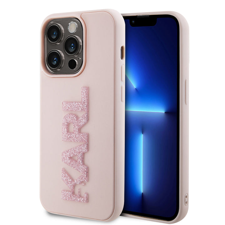Karl Lagerfeld iPhone 15 Pro Hardcase hoesje - 3D Glitter Logo - Roze-Hoesjes-Ilumina Benelux