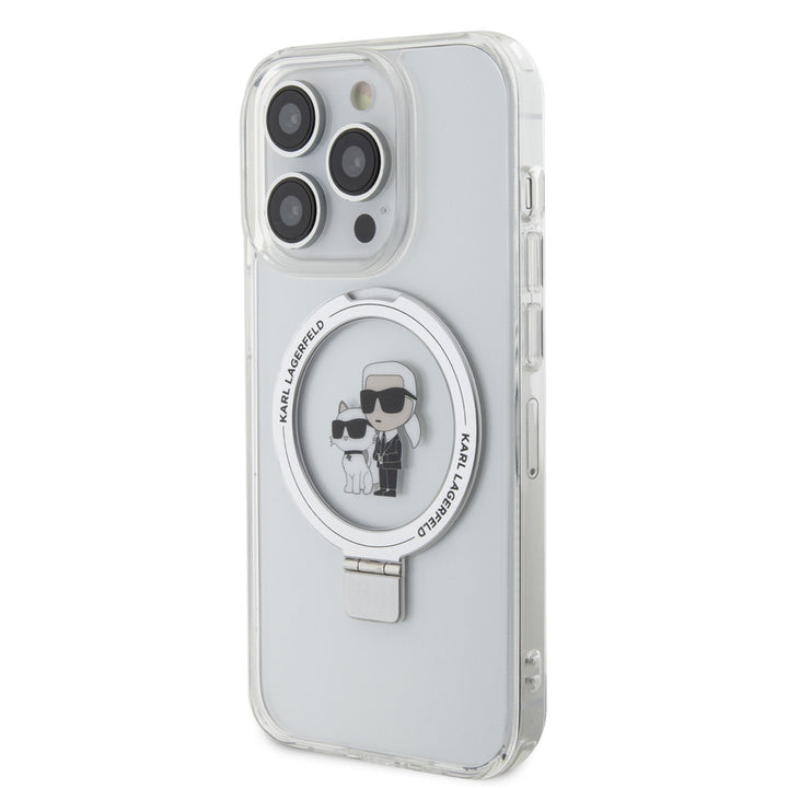 Karl Lagerfeld iPhone 15 Pro Hardcase hoesje - Magsafe compatible - Ringstand - K&C - Wit-Hoesjes-Ilumina Benelux
