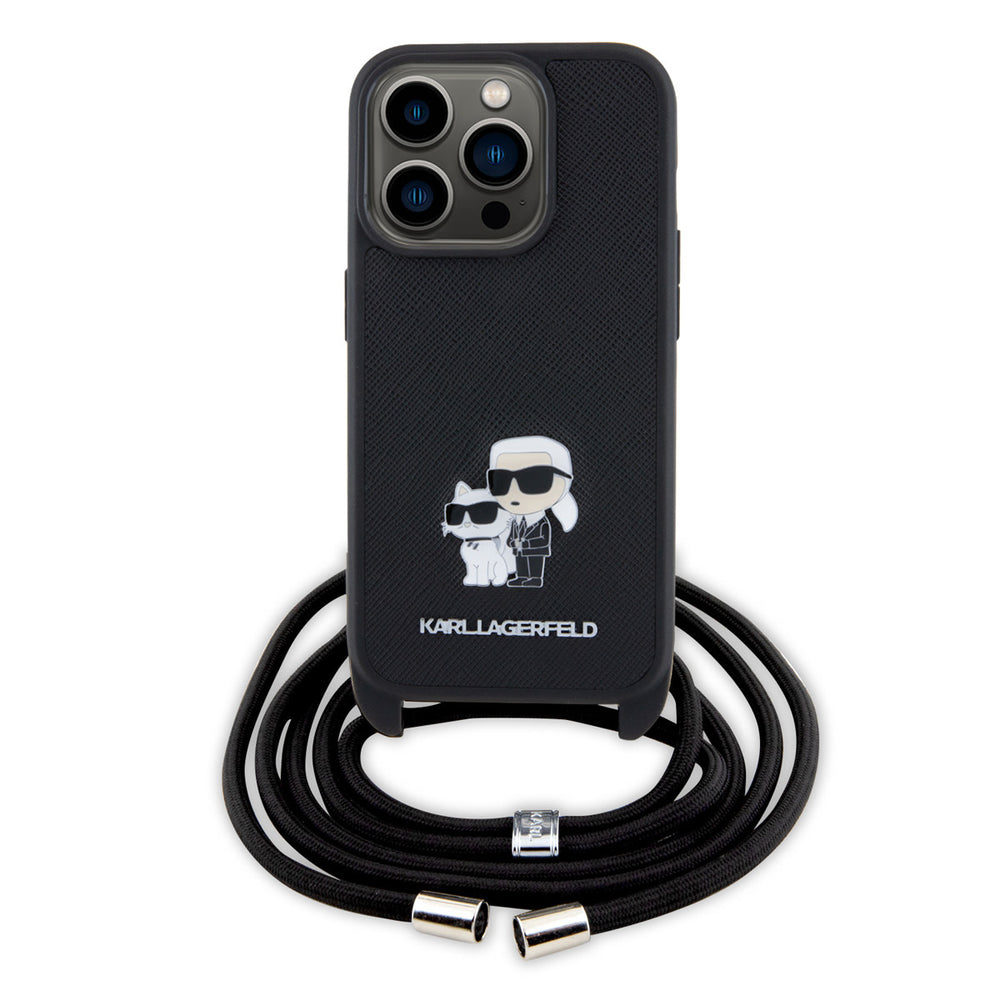 Karl Lagerfeld iPhone 15 Pro Hardcase hoesje - Saffiano - K&C Metal Pin - Crossbody - Zwart-Hoesjes-Ilumina Benelux