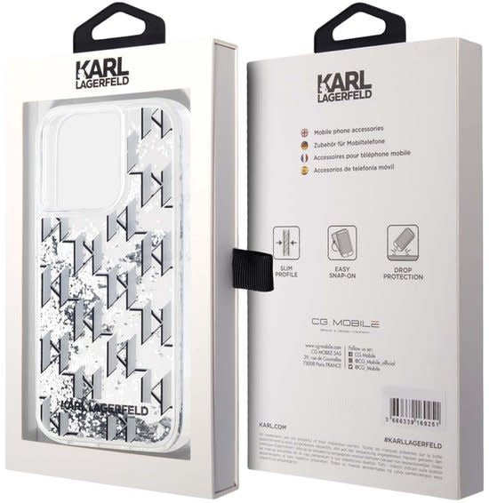 Karl Lagerfeld iPhone 15 Pro Max Backcover hoesje Liquid glitter - monogram gradient - Wit-Hoesjes-Ilumina Benelux