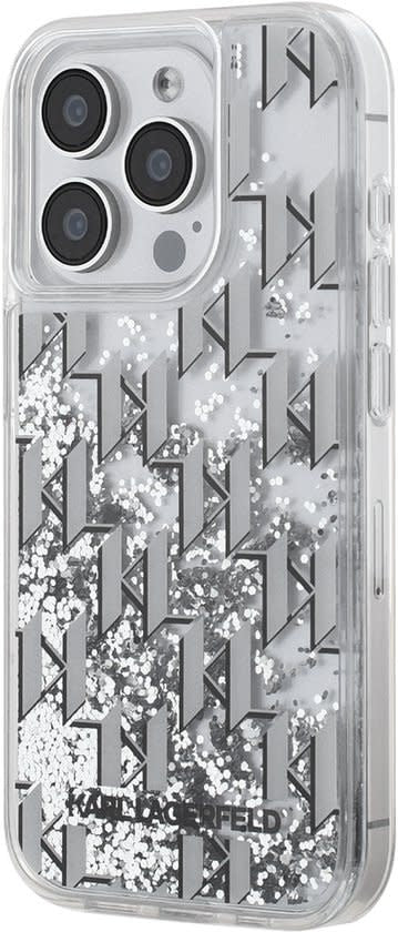 Karl Lagerfeld iPhone 15 Pro Max Backcover hoesje Liquid glitter - monogram gradient - Wit-Hoesjes-Ilumina Benelux