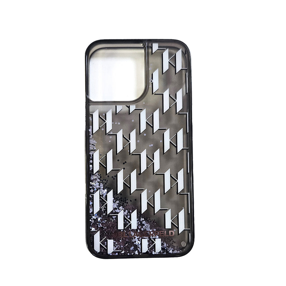 Karl Lagerfeld iPhone 15 Pro Max Backcover hoesje Liquid glitter - monogram gradient - Zwart-Hoesjes-Ilumina Benelux