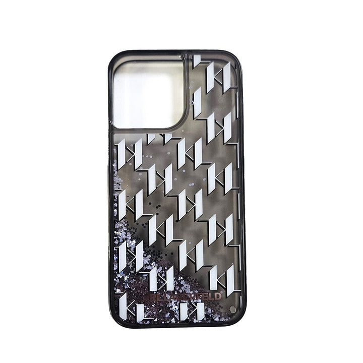 Karl Lagerfeld iPhone 15 Pro Max Backcover hoesje Liquid glitter - monogram gradient - Zwart-Hoesjes-Ilumina Benelux