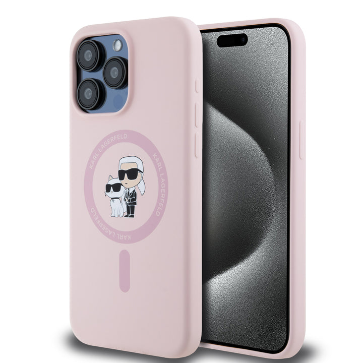 Karl Lagerfeld iPhone 15 Pro Max Backcover hoesje Magsafe - KC head Ring - Roze-Hoesjes-Ilumina Benelux