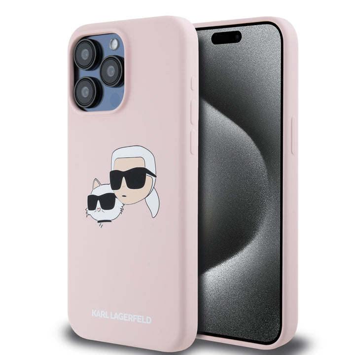 Karl Lagerfeld iPhone 15 Pro Max Backcover hoesje Magsafe - double heads print - Roze-Hoesjes-Ilumina Benelux