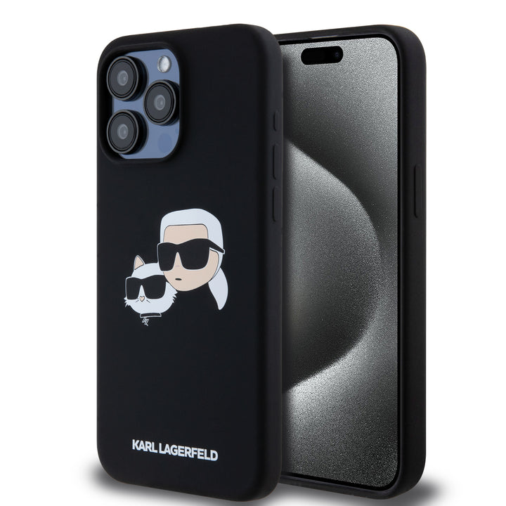 Karl Lagerfeld iPhone 15 Pro Max Backcover hoesje Magsafe - double heads print - Zwart-Hoesjes-Ilumina Benelux
