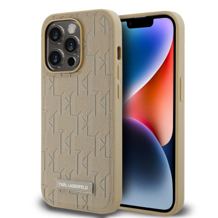 Karl Lagerfeld iPhone 15 Pro Max Backcover hoesje Magsafe pu - hot stamp - Beige-Hoesjes-Ilumina Benelux