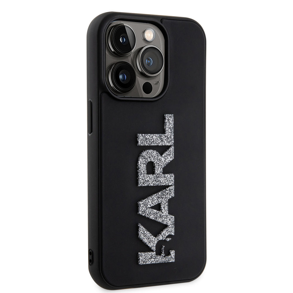 Karl Lagerfeld iPhone 15 Pro Max Hardcase hoesje - 3D Glitter Logo - Zwart-Hoesjes-Ilumina Benelux