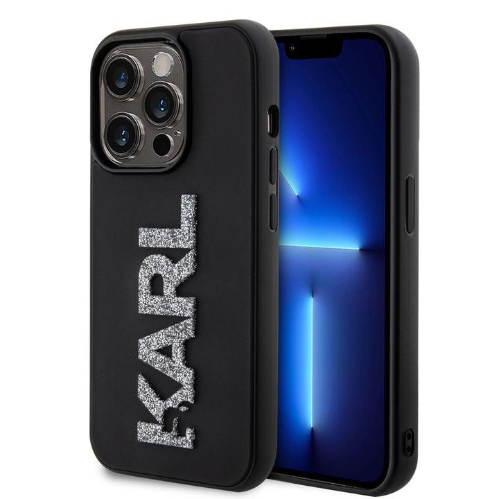 Karl Lagerfeld iPhone 15 Pro Max Hardcase hoesje - 3D Glitter Logo - Zwart-Hoesjes-Ilumina Benelux