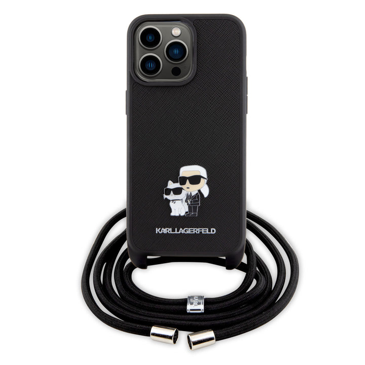 Karl Lagerfeld iPhone 15 Pro Max Hardcase hoesje - Saffiano - K&C Metal Pin - Crossbody - Zwart-Hoesjes-Ilumina Benelux