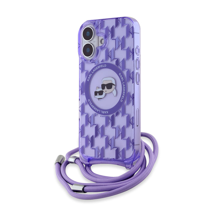 Karl Lagerfeld iPhone 16 Backcover hoesje Magsafe IML KC heads - cord - Paars-Hoesjes-Ilumina Benelux
