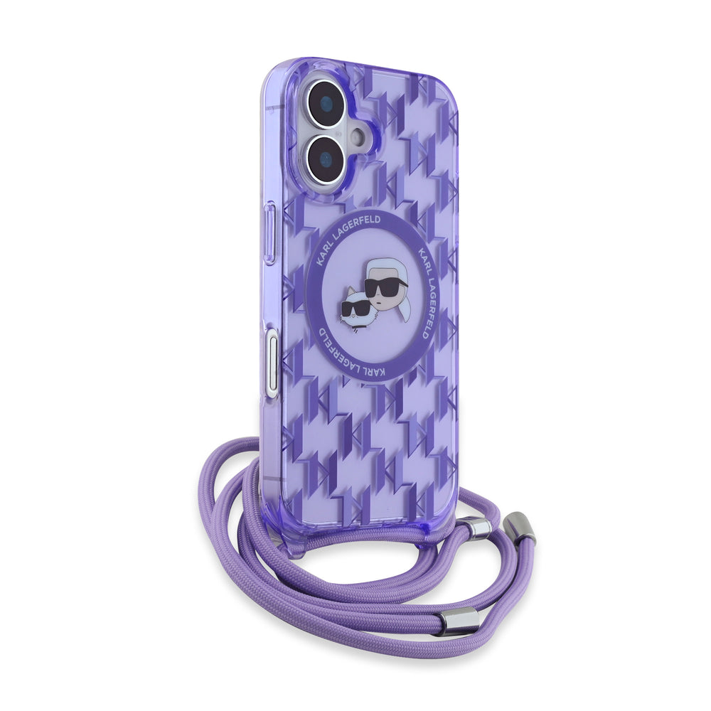 Karl Lagerfeld iPhone 16 Backcover hoesje Magsafe IML KC heads - cord - Paars-Hoesjes-Ilumina Benelux