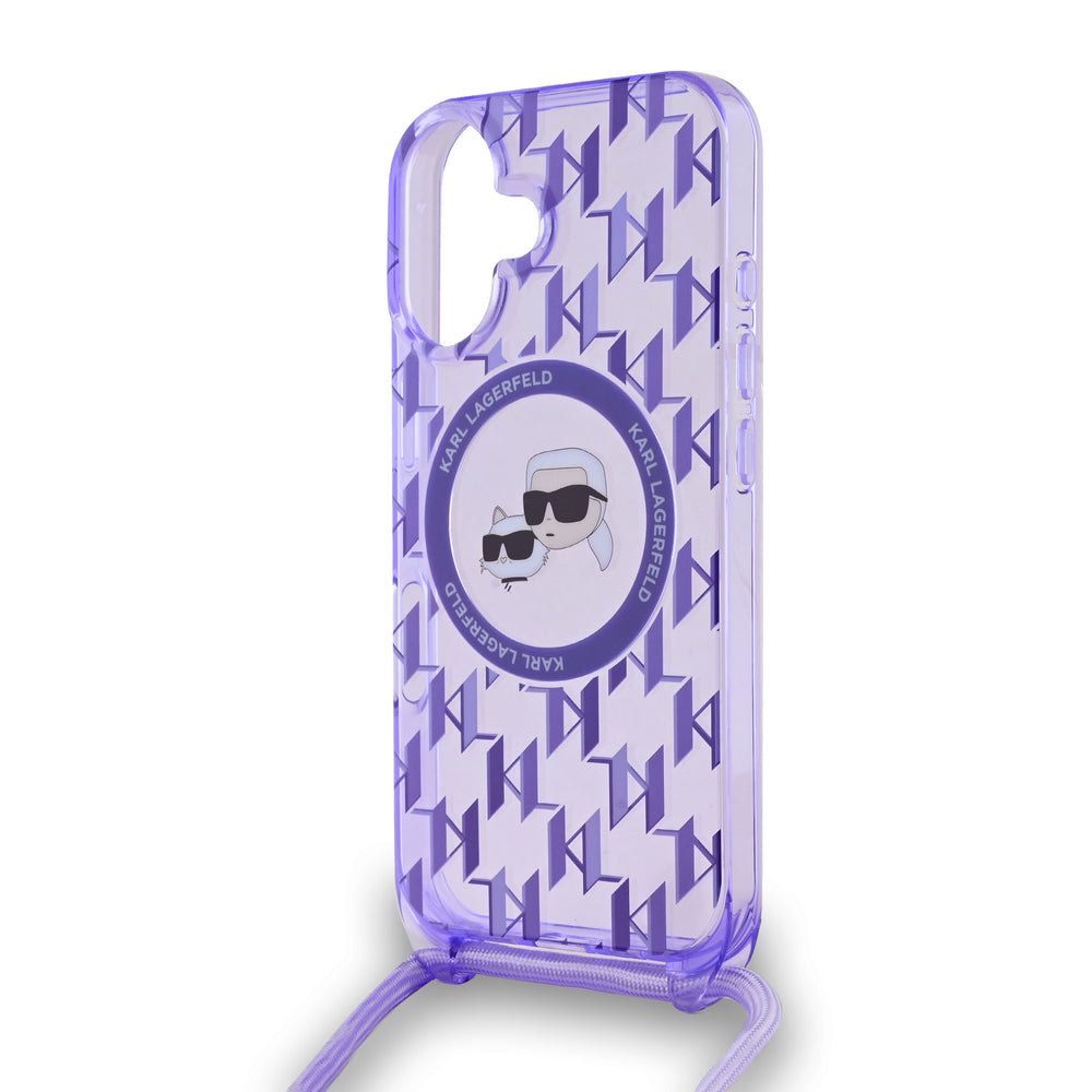 Karl Lagerfeld iPhone 16 Backcover hoesje Magsafe IML KC heads - cord - Paars-Hoesjes-Ilumina Benelux