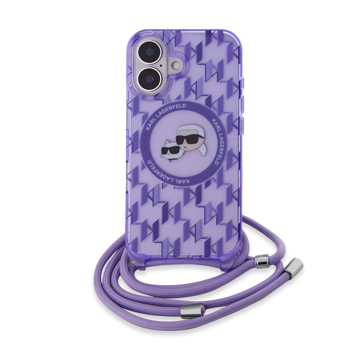 Karl Lagerfeld iPhone 16 Backcover hoesje Magsafe IML KC heads - cord - Paars-Hoesjes-Ilumina Benelux