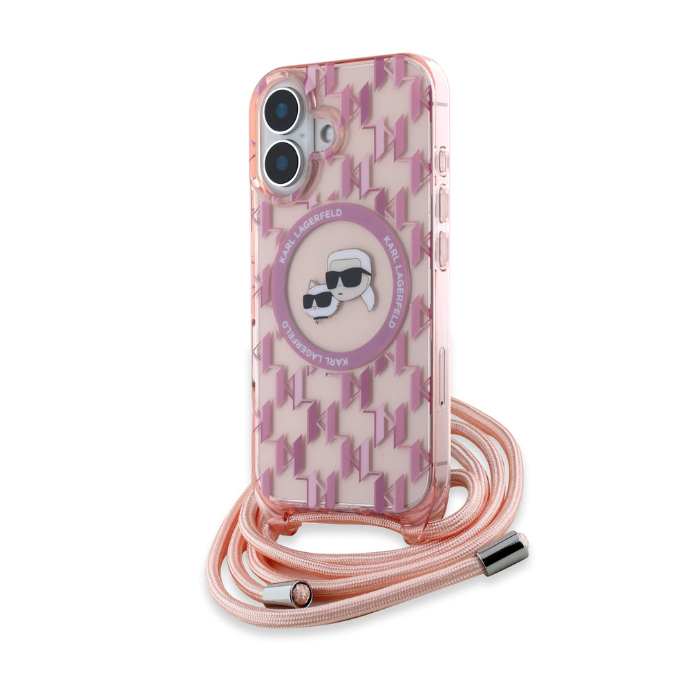 Karl Lagerfeld iPhone 16 Backcover hoesje Magsafe IML KC heads - cord - Roze-Hoesjes-Ilumina Benelux
