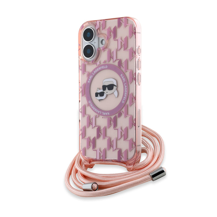 Karl Lagerfeld iPhone 16 Backcover hoesje Magsafe IML KC heads - cord - Roze-Hoesjes-Ilumina Benelux