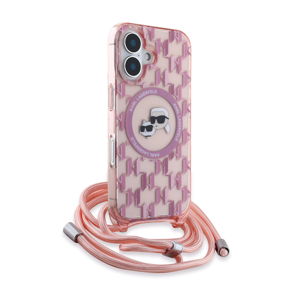 Karl Lagerfeld iPhone 16 Backcover hoesje Magsafe IML KC heads - cord - Roze-Hoesjes-Ilumina Benelux