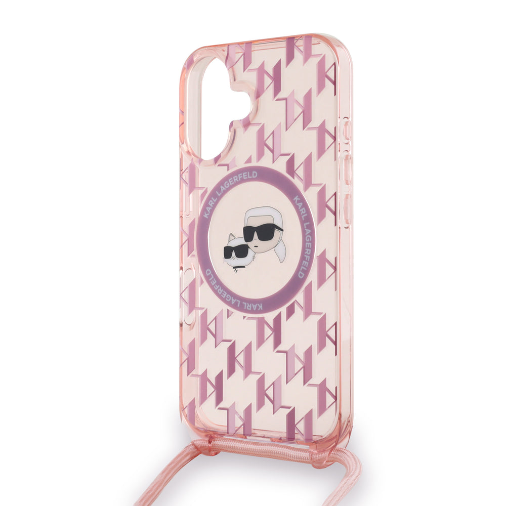 Karl Lagerfeld iPhone 16 Backcover hoesje Magsafe IML KC heads - cord - Roze-Hoesjes-Ilumina Benelux