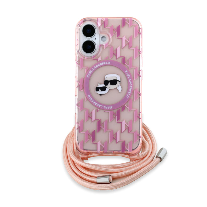 Karl Lagerfeld iPhone 16 Backcover hoesje Magsafe IML KC heads - cord - Roze-Hoesjes-Ilumina Benelux