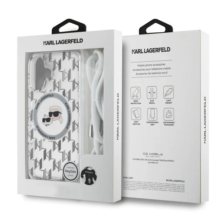 Karl Lagerfeld iPhone 16 Backcover hoesje Magsafe IML KC heads - cord - Transparant-Hoesjes-Ilumina Benelux