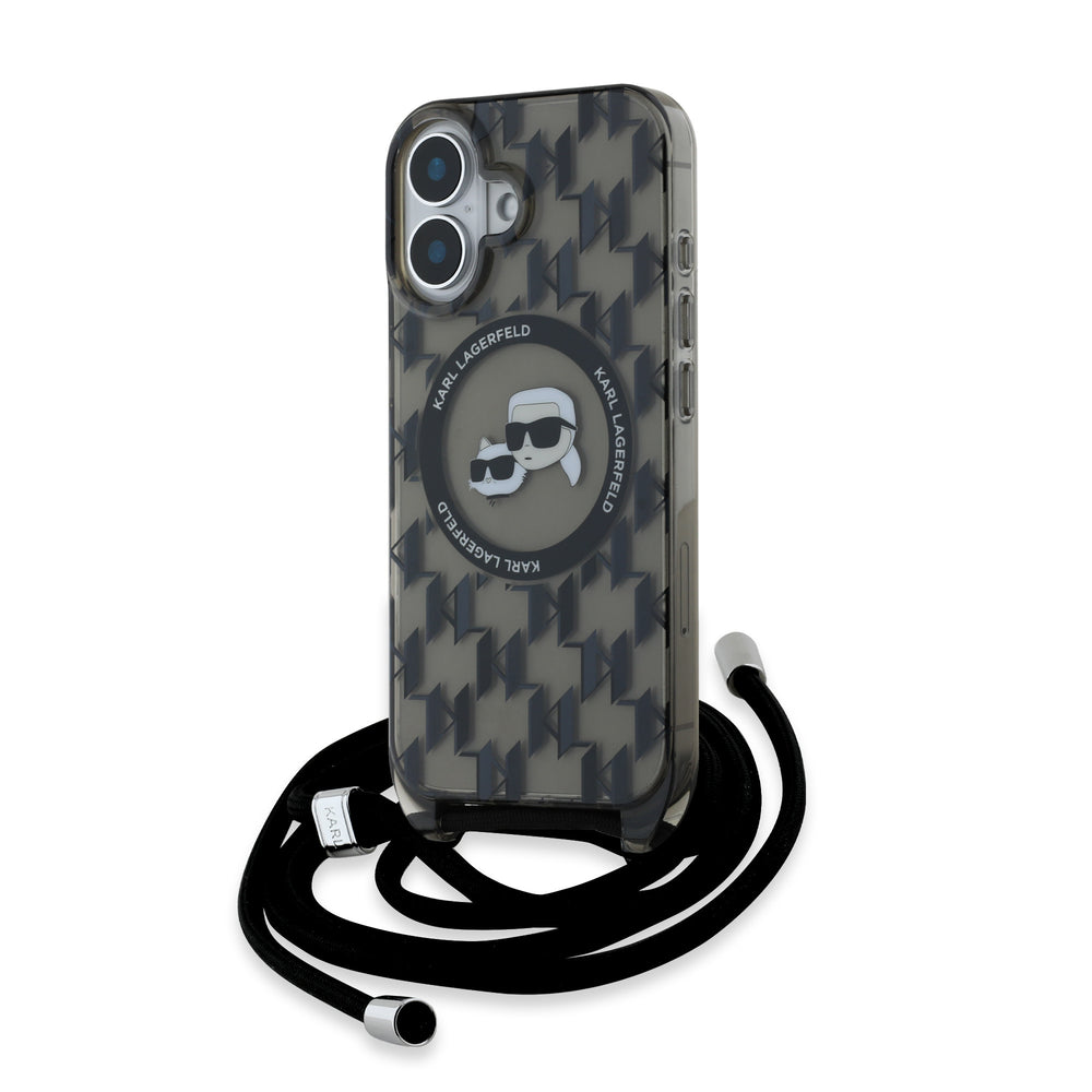 Karl Lagerfeld iPhone 16 Backcover hoesje Magsafe IML KC heads - cord - Zwart-Hoesjes-Ilumina Benelux