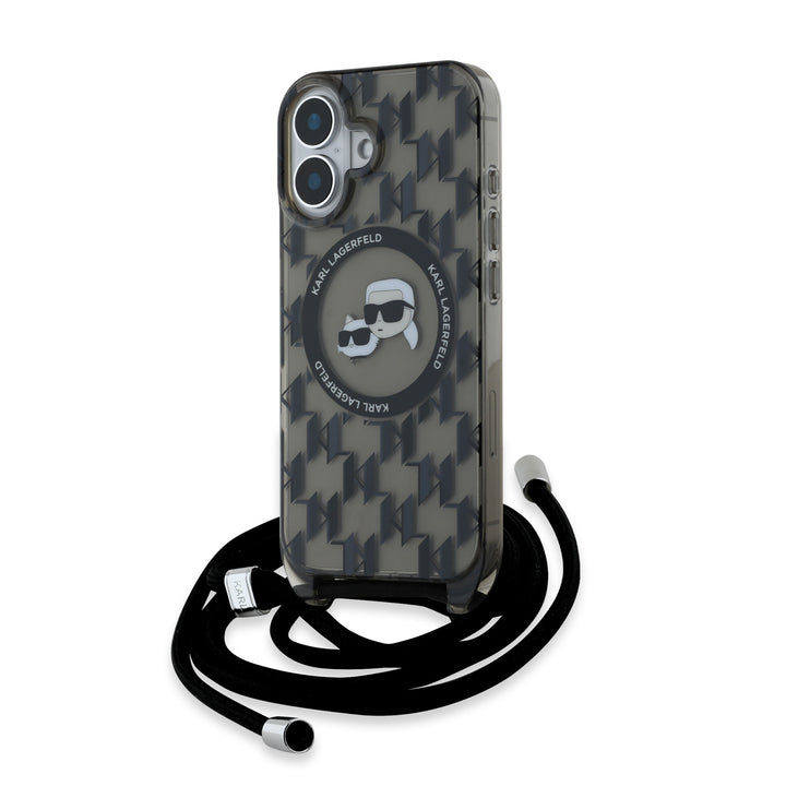 Karl Lagerfeld iPhone 16 Backcover hoesje Magsafe IML KC heads - cord - Zwart-Hoesjes-Ilumina Benelux