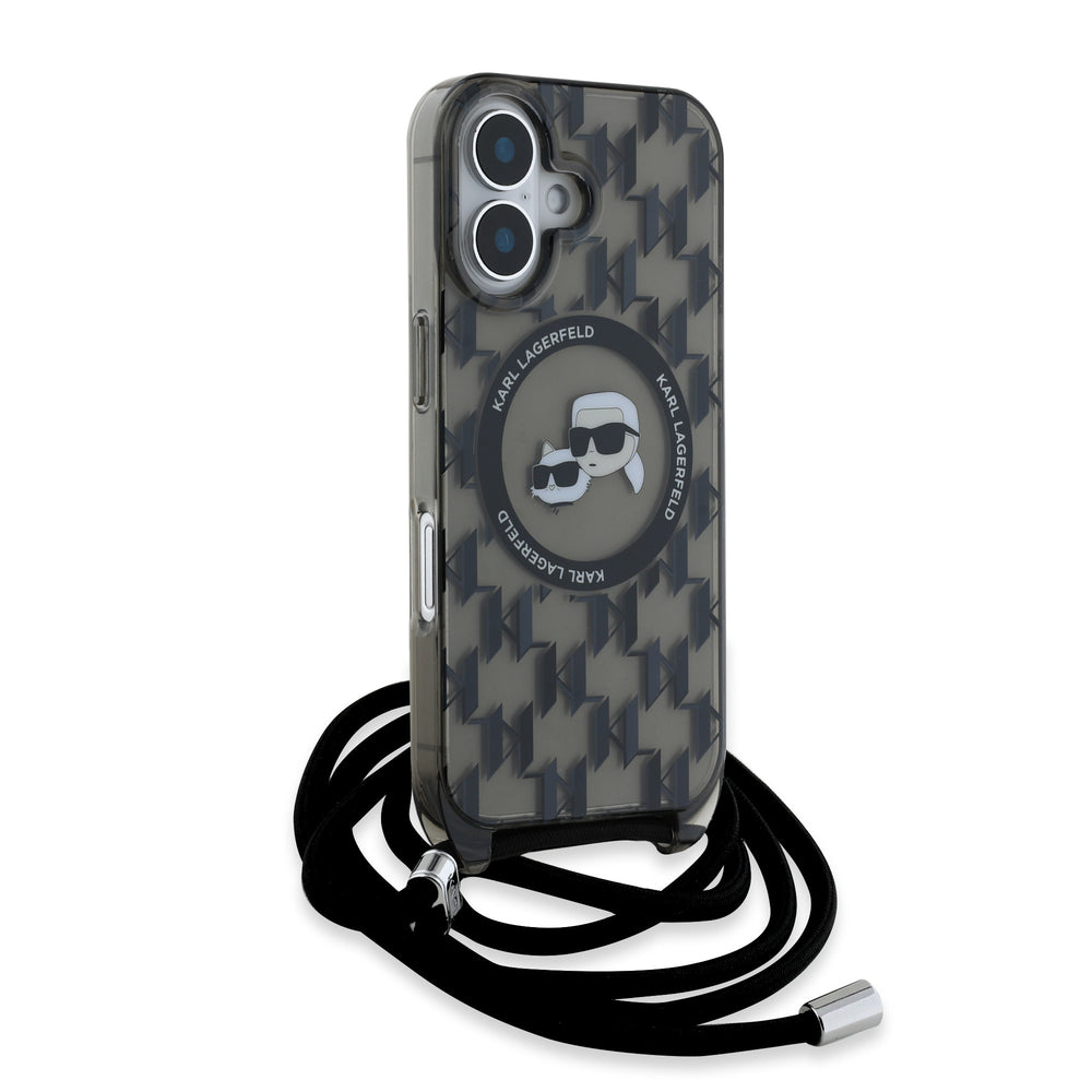 Karl Lagerfeld iPhone 16 Backcover hoesje Magsafe IML KC heads - cord - Zwart-Hoesjes-Ilumina Benelux