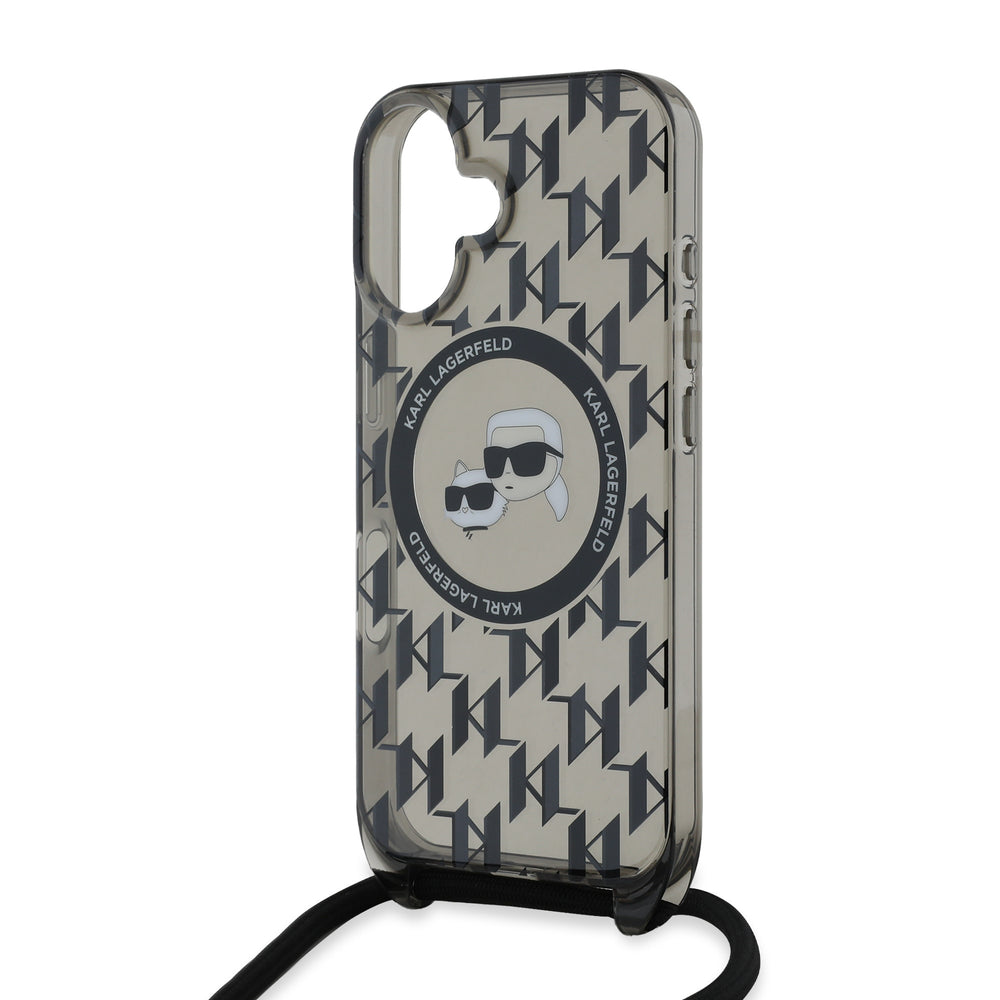 Karl Lagerfeld iPhone 16 Backcover hoesje Magsafe IML KC heads - cord - Zwart-Hoesjes-Ilumina Benelux