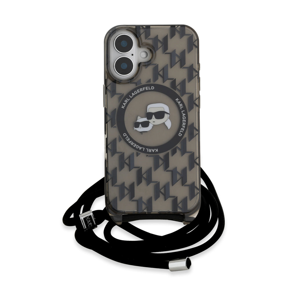 Karl Lagerfeld iPhone 16 Backcover hoesje Magsafe IML KC heads - cord - Zwart-Hoesjes-Ilumina Benelux