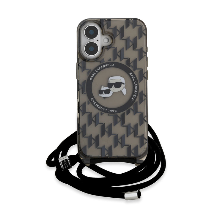 Karl Lagerfeld iPhone 16 Backcover hoesje Magsafe IML KC heads - cord - Zwart-Hoesjes-Ilumina Benelux